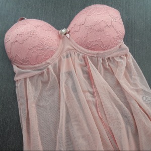 Camisola Transparente Sensual Com Bojo e Calcinha