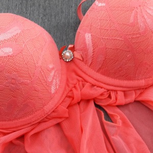 Camisola Tule com Bojo e Calcinha Renda  