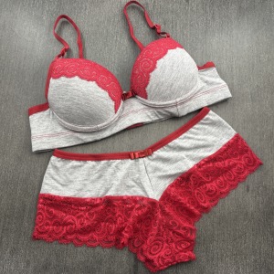 Conjunto com Bojo em Tecido Mescla e Renda